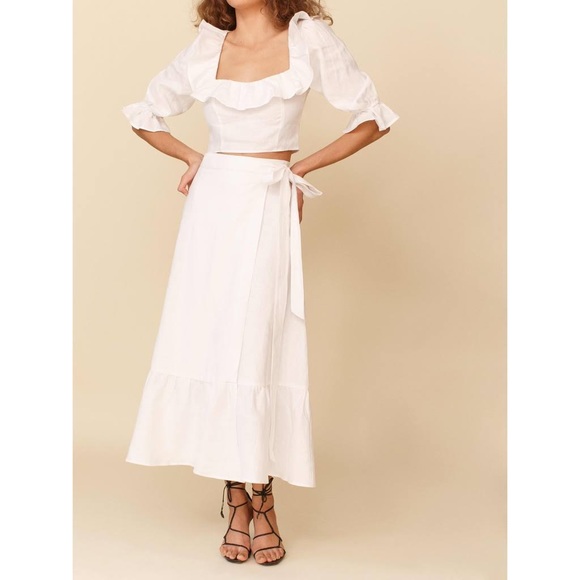 Reformation Dresses & Skirts - Reformation Julep Linen Midi Wrap Skirt in White NWOT